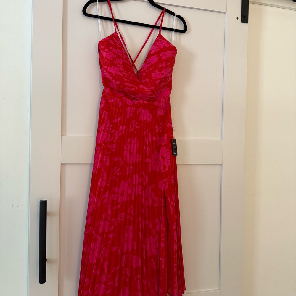 Vibrant Moment Floral Pleated Lace Up Dress